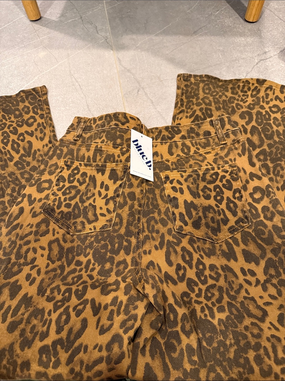 Leopard Print Wide Leg Jeans with Rhinestone Trim - Brown - Picture 5 of 7